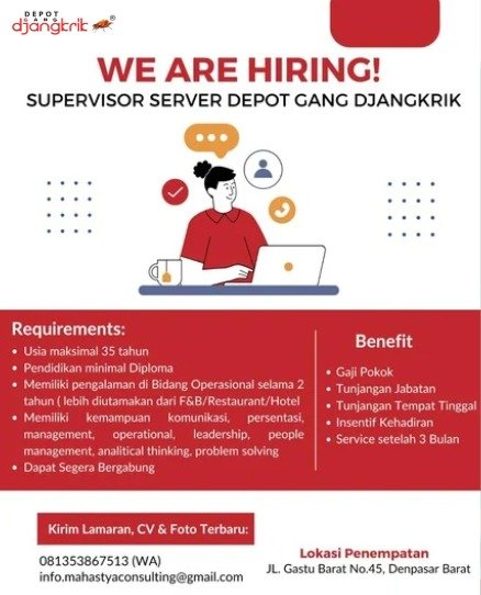 Lowongan Pekerjaan Supervisor Server di Depot Gang Djangkrik Denpasar