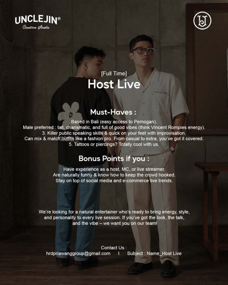 Lowongan Pekerjaan Host Live di UNCLEJIN® Creative Studio Bali