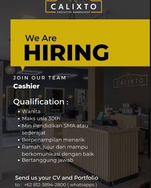 Lowongan Pekerjaan Cashier di Calixto