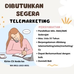 Lowongan Pekerjaan Sales, Kepala Gudang, & Telemarketing di Bali