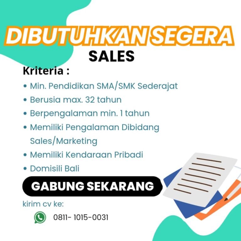 Lowongan Pekerjaan Sales, Kepala Gudang, & Telemarketing di Bali