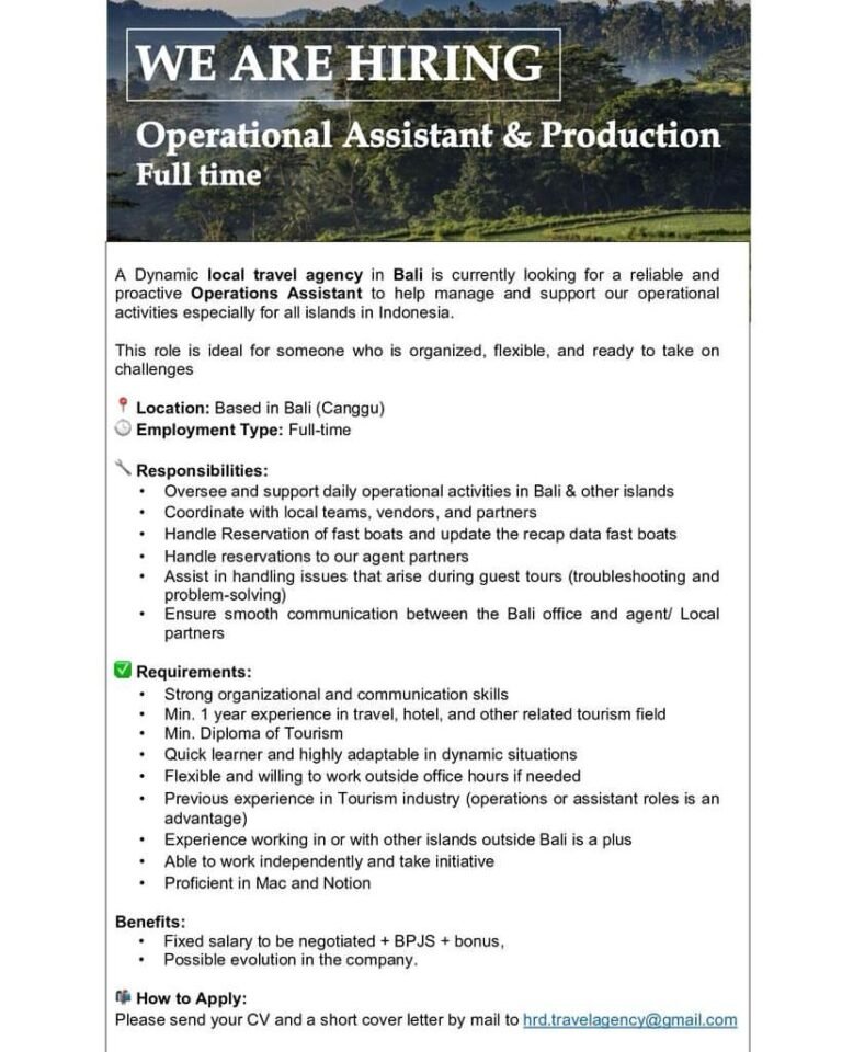 Lowongan Pekerjaan Operational Assistant & Production di Canggu