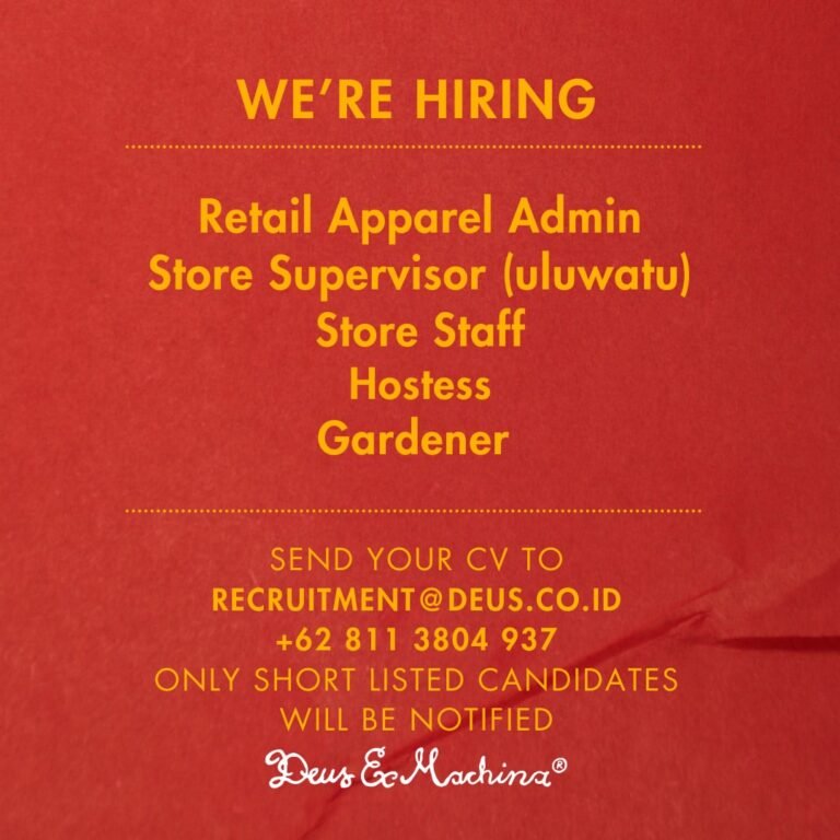 Lowongan Pekerjaan Retail Admin, Supervisor, Staff, dll di Deus Ex Machina® Bali