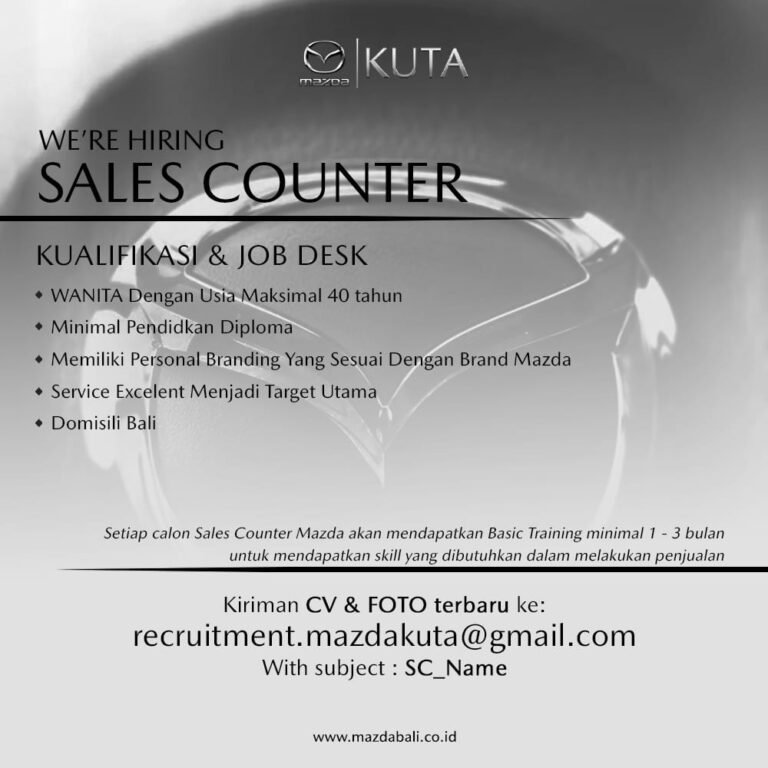Lowongan Pekerjaan Sales Counter di Mazda Kuta