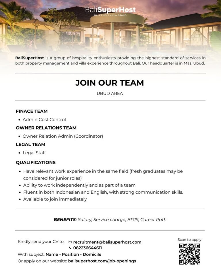 Lowongan Pekerjaan di Bali SuperHost (Ubud & Pecatu)