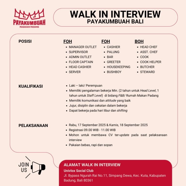 Walk In Interview di Payakumbuh Masakan Padang Bali