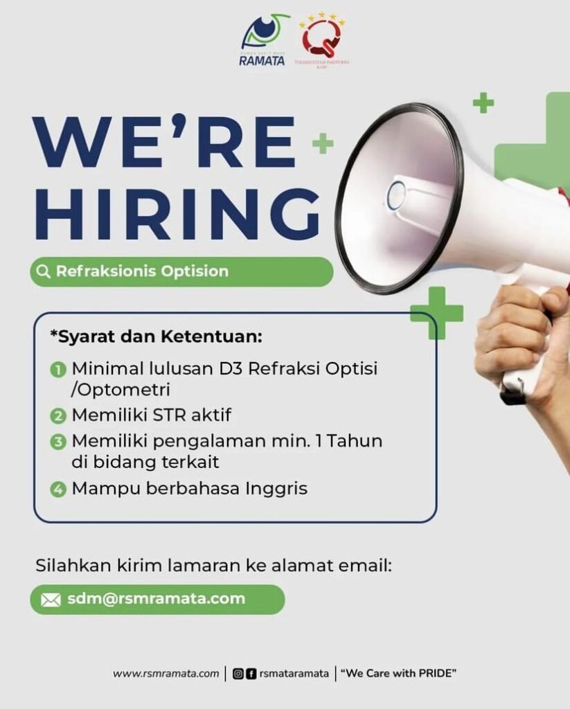 Lowongan Pekerjaan Refraksionis Optision & Ambulance Driver di RS Mata Ramata