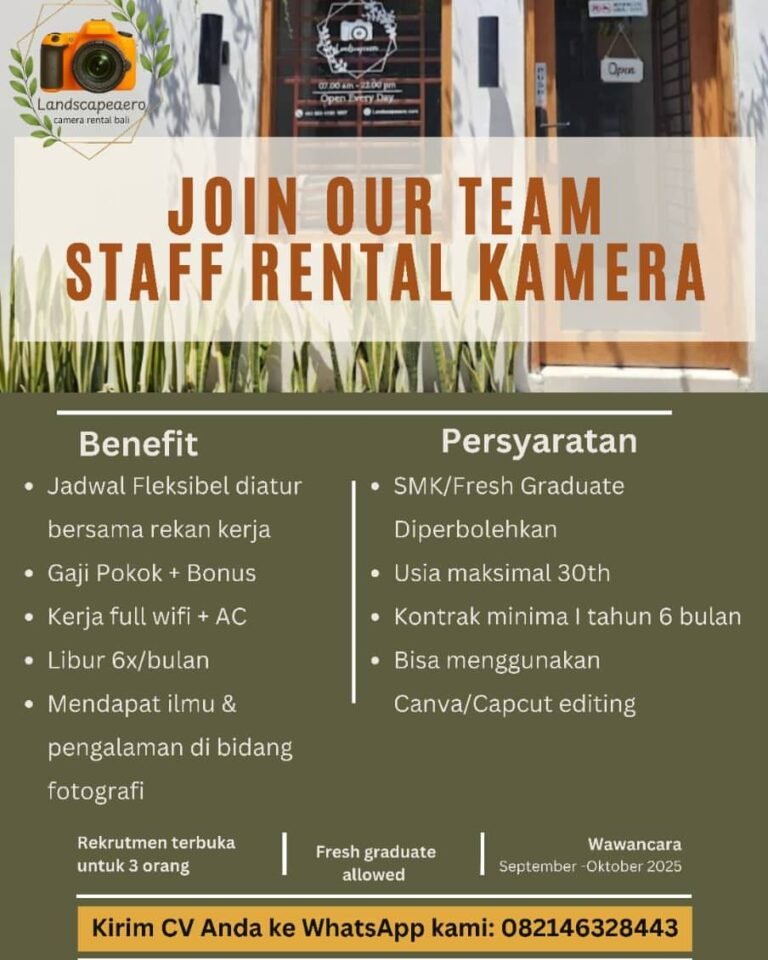 Lowongan Pekerjaan Staff Rental Kamera di Landscape Aero Bali