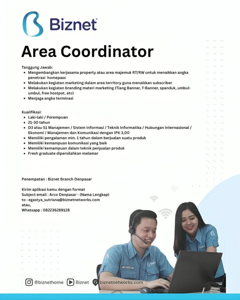 Lowongan Pekerjaan Area Coordinator di Biznet Denpasar