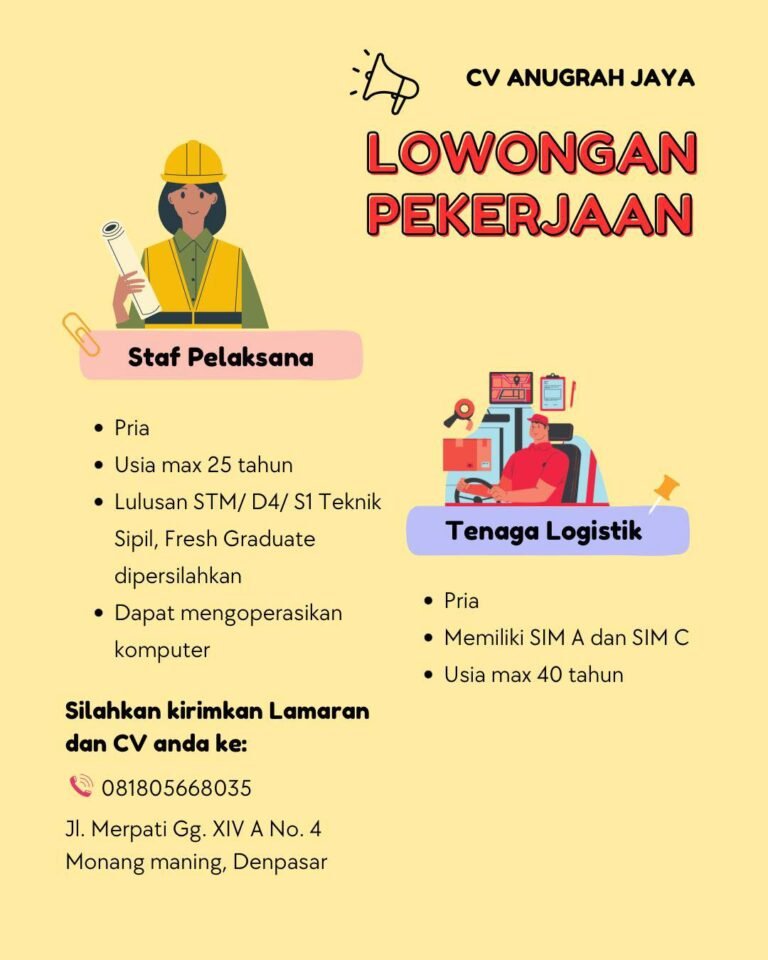 Lowongan Pekerjaan di CV Anugrah Jaya Denpasar