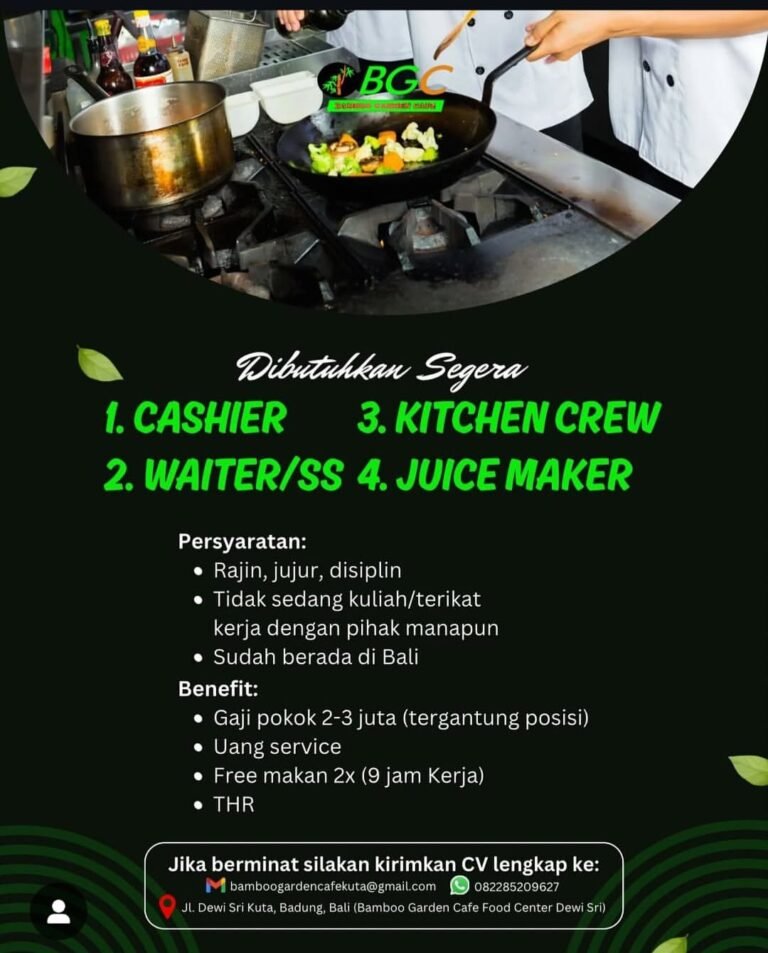 Lowongan Pekerjaan di Bamboo Garden Cafe Kuta