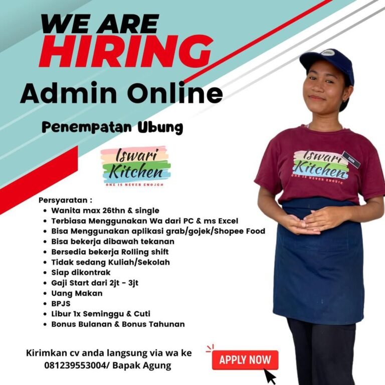 Lowongan Pekerjaan Admin Online di Iswari Kitchen Ubung