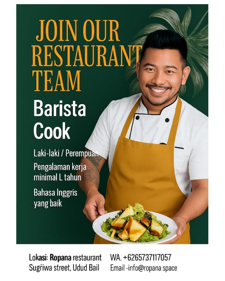 Lowongan Pekerjaan Barista & Cook di Ropana Restaurant Ubud