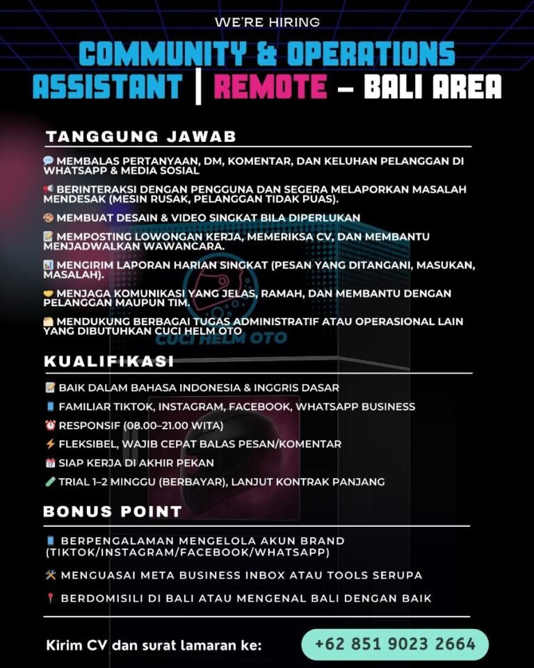Lowongan Pekerjaan Community & Operations Assistant di Bali