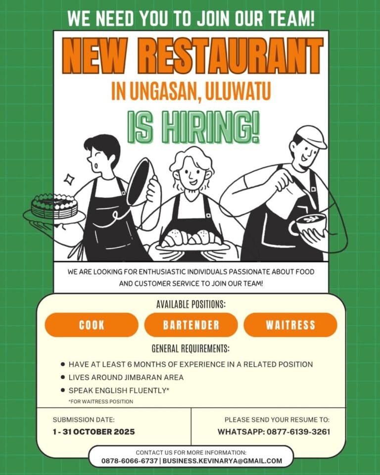 Lowongan Pekerjaan di Restoran Baru Ungasan, Uluwatu