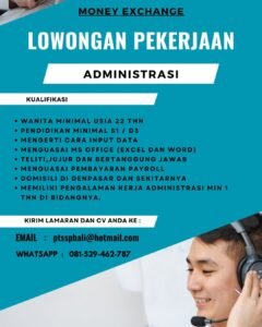 Lowongan Pekerjaan Customer Service & Administrasi di Money Exchange Denpasar