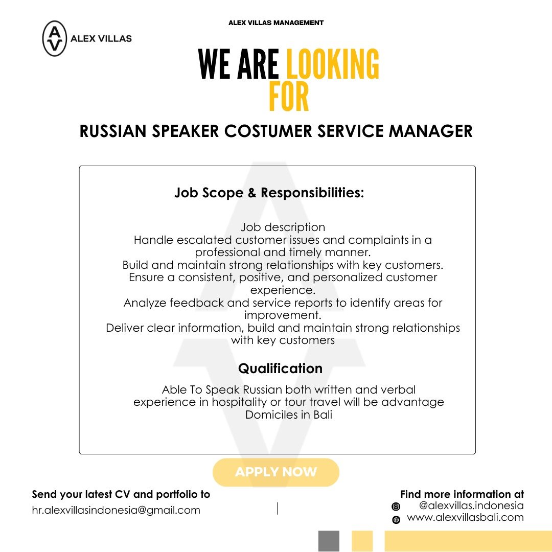 Lowongan Pekerjaan Alex Villas Management Bali