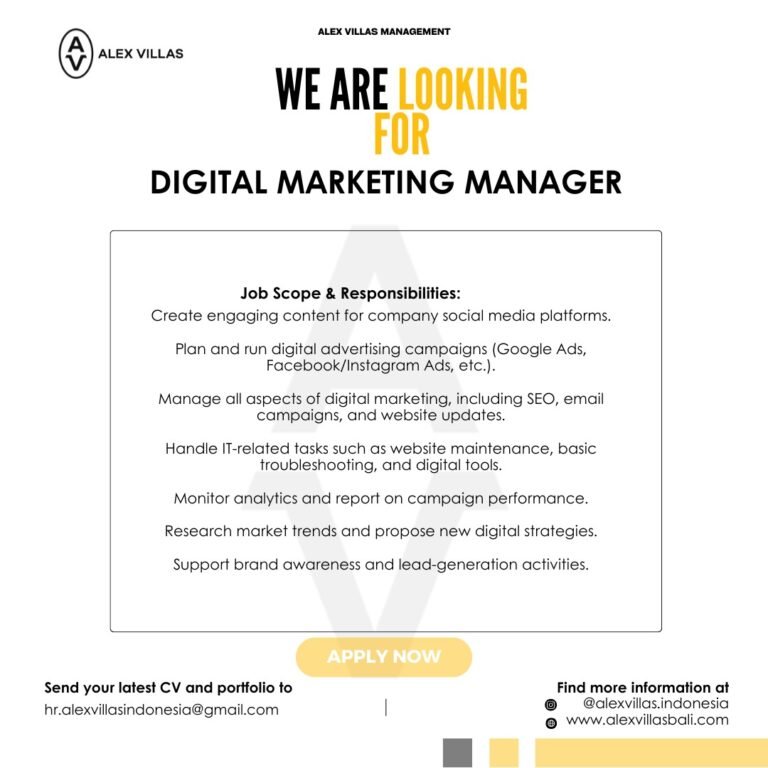 Lowongan Pekerjaan Alex Villas Management Bali