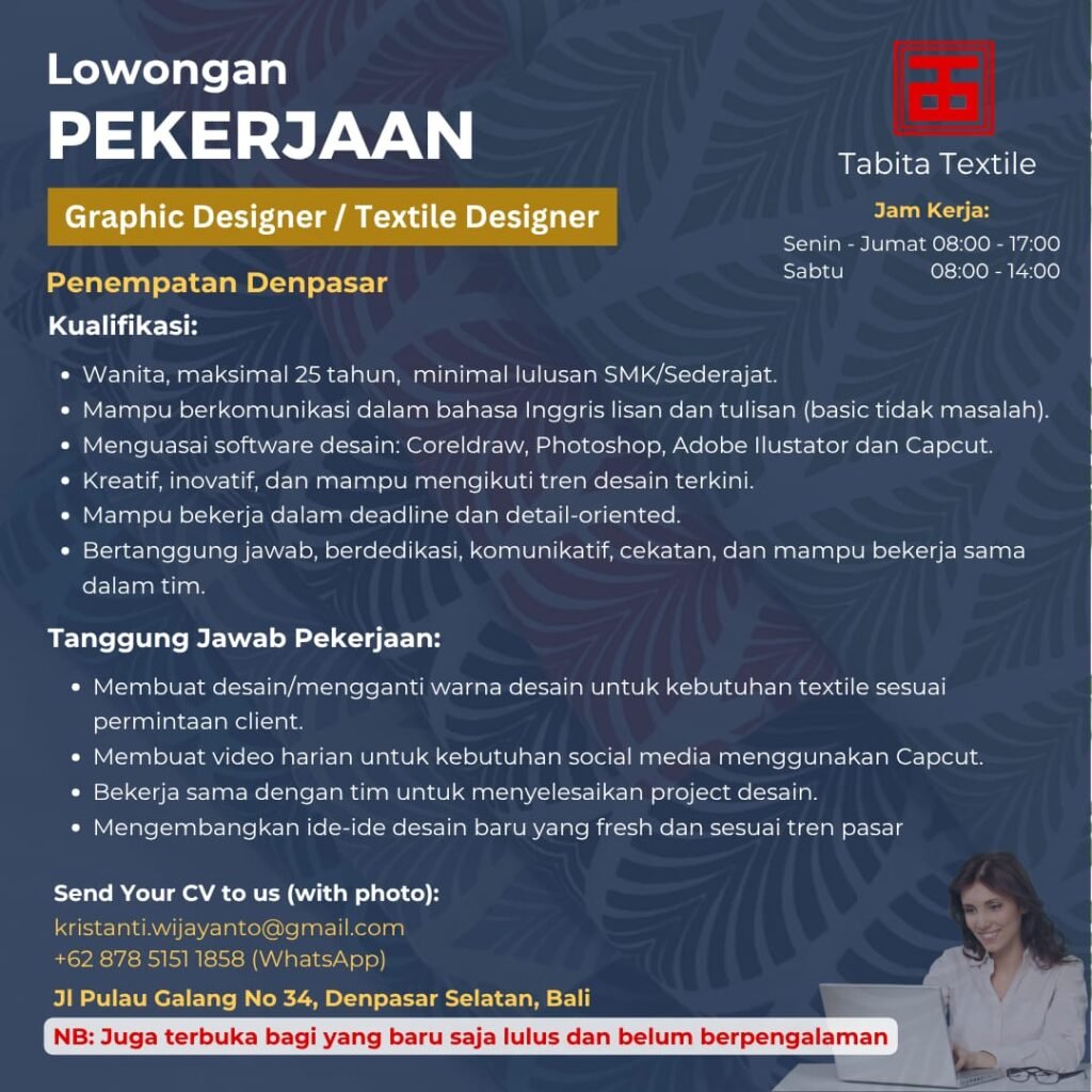 Lowongan Pekerjaan Graphic Designer / Textile Designer di Tabita Textile Denpasar