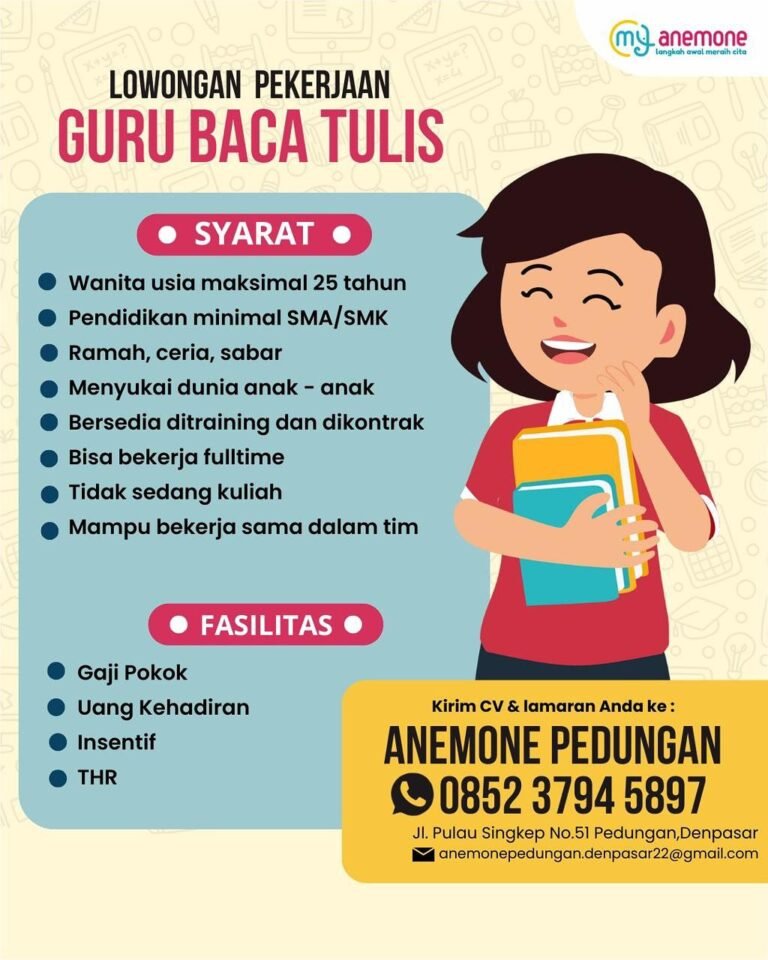 Lowongan Pekerjaan Guru Baca Tulis di Anemone Pedungan Denpasar