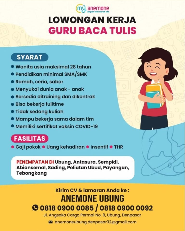 Lowongan Pekerjaan Guru Baca Tulis di Anemone Denpasar