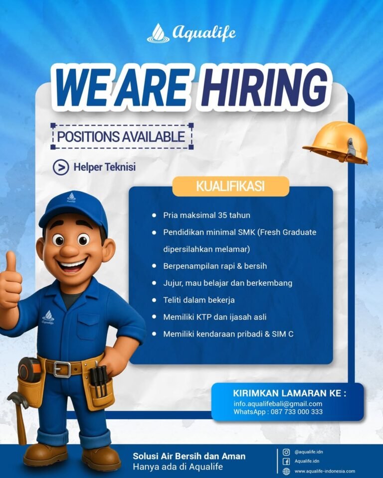Lowongan Pekerjaan Helper Teknisi di Aqualife Bali
