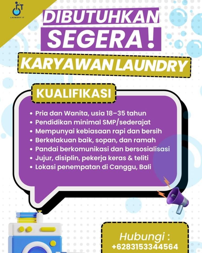 Lowongan Pekerjaan Karyawan Laundry di Canggu