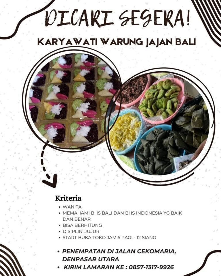 Lowongan Pekerjaan Karyawati Warung Jajan Bali di Denpasar
