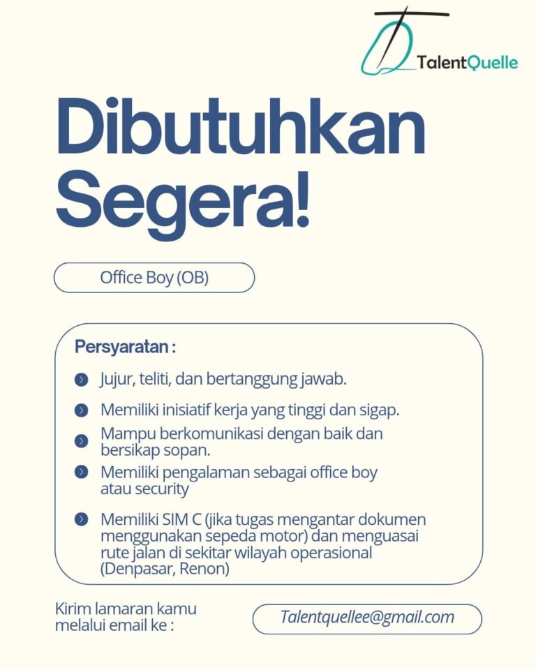 Lowongan Pekerjaan Office Boy di TalentQuelle Denpasar