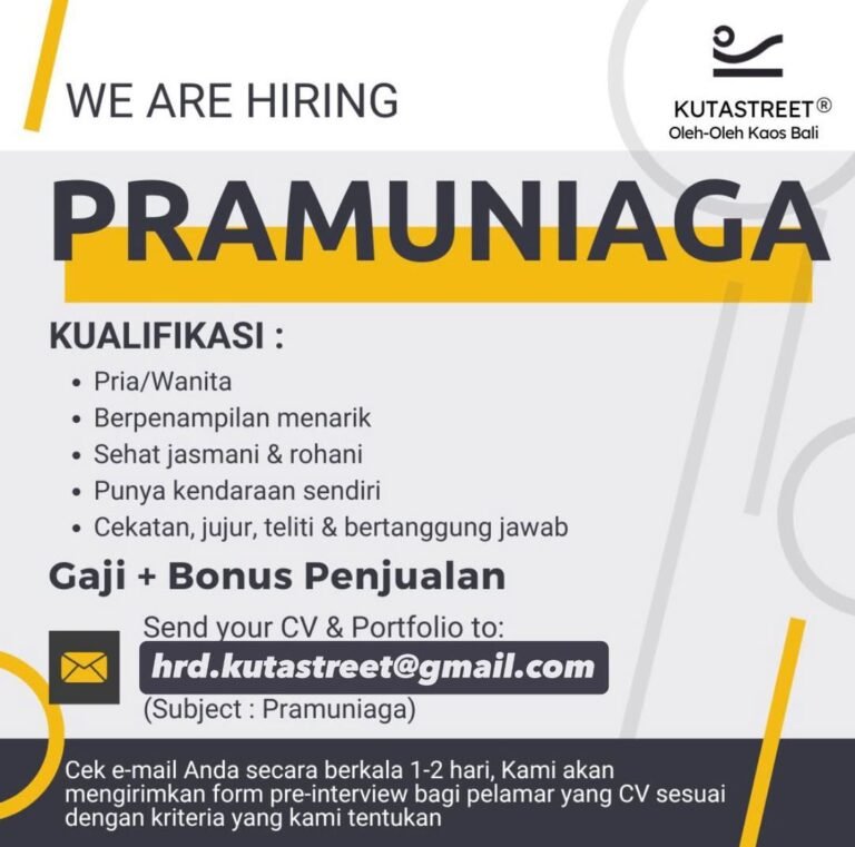 Lowongan Pekerjaan Pramuniaga di KUTASTREET® Bali
