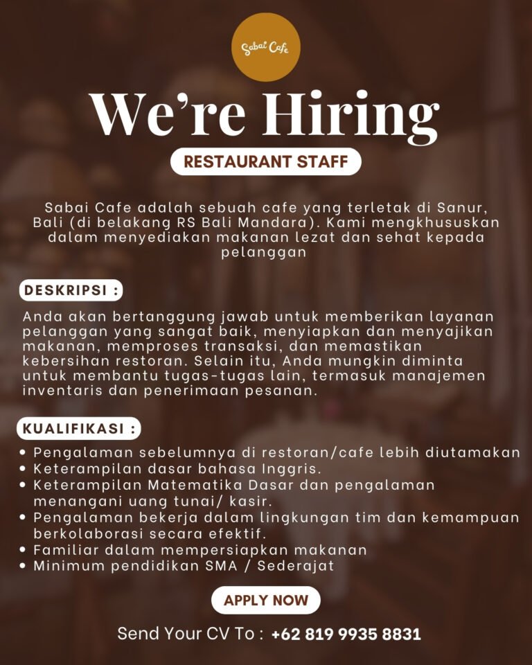 Lowongan Pekerjaan Restaurant Staff di Sabat Cafe Sanur