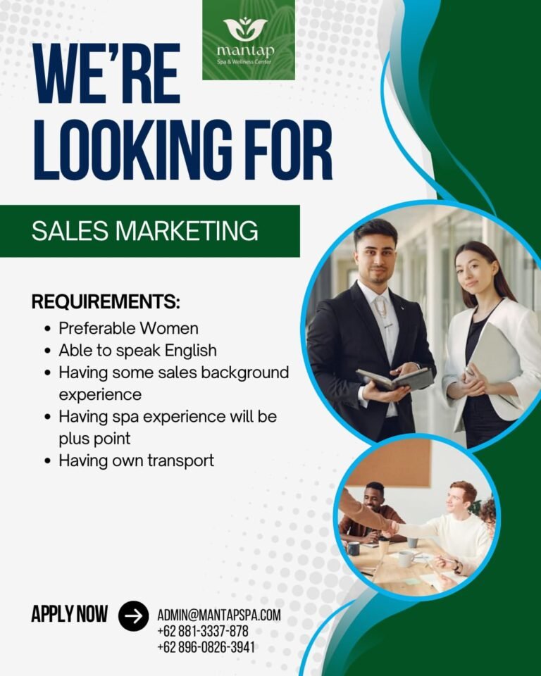 Lowongan Pekerjaan Sales Marketing di Mantap Spa