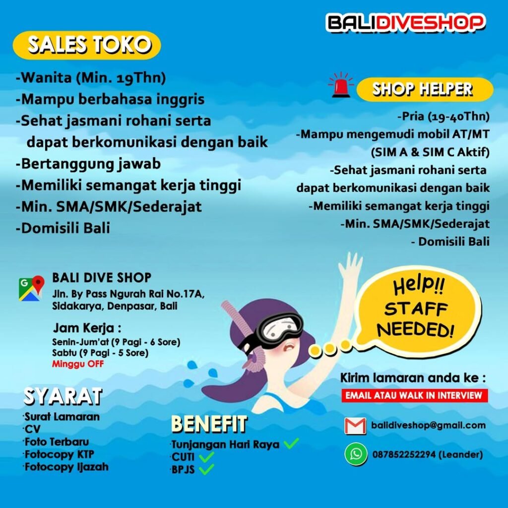 Lowongan Pekerjaan Bali Dive Shop Denpasar