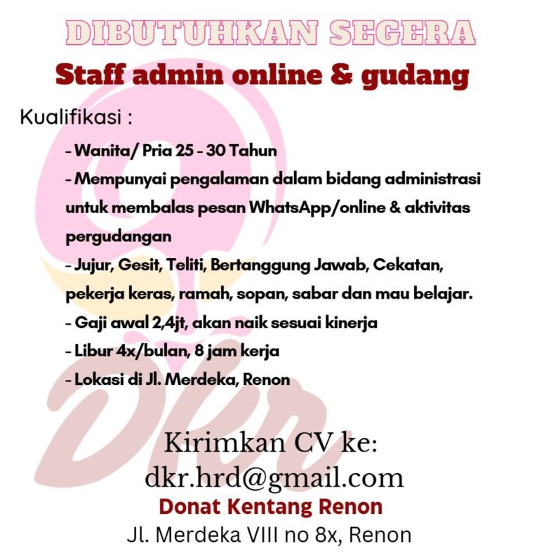 Lowongan Pekerjaan Staff Admin Online & Gudang di Donat Kentang Denpasar