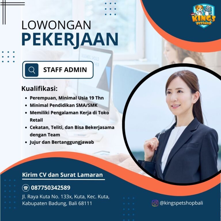 Lowongan Pekerjaan Staff Admin di King's Petshop Kuta