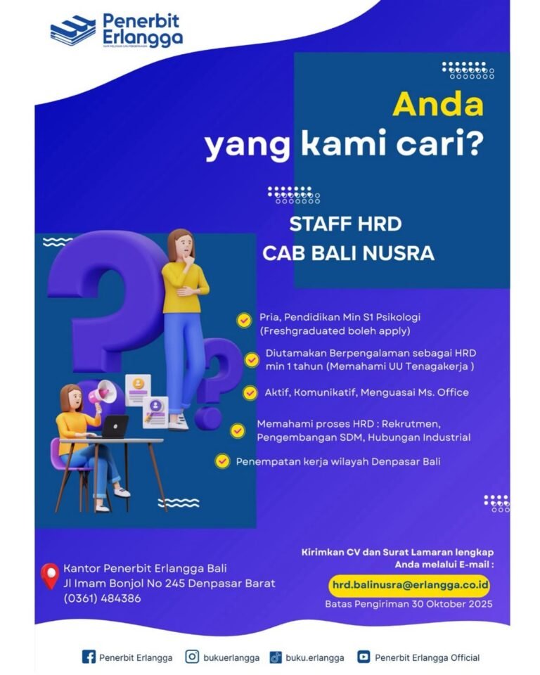 Lowongan Pekerjaan Staff HRD di Penerbit Erlangga Denpasar