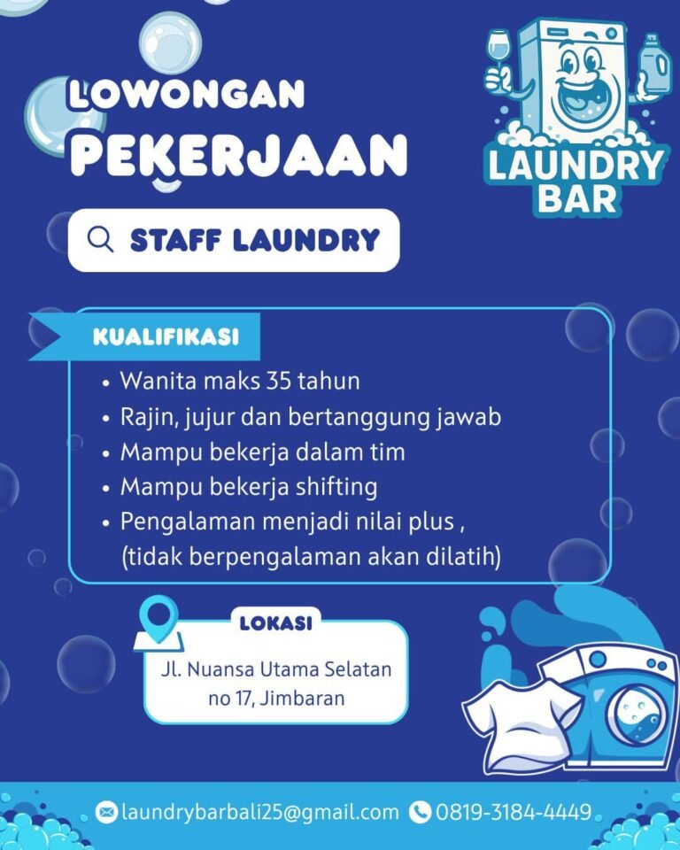 Lowongan Pekerjaan Staff Laundry di Laundry Bar Jimbaran