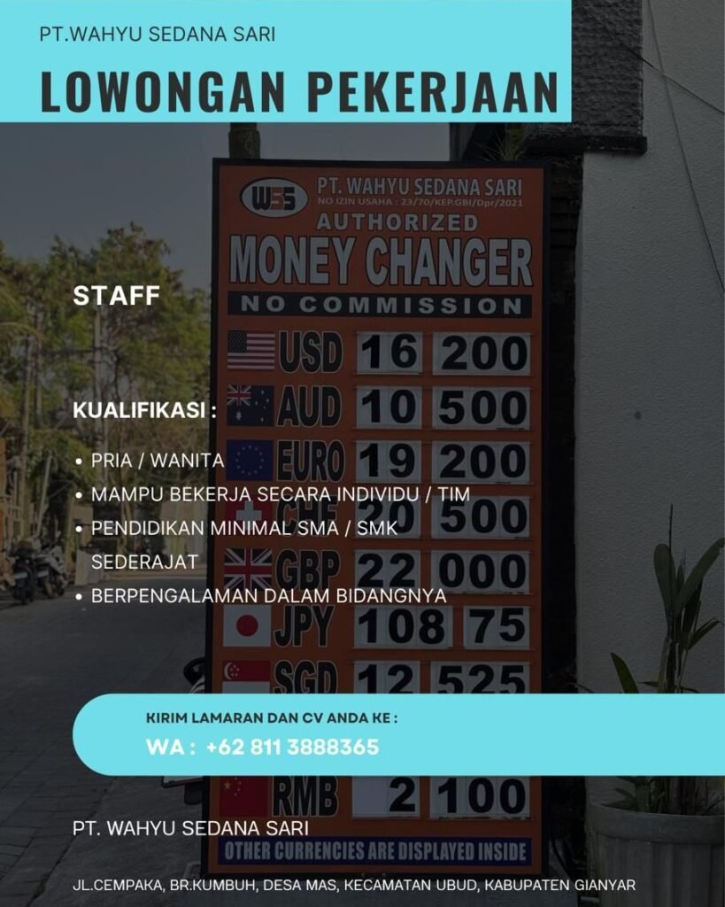 Lowongan Pekerjaan Staff di PT. Wahyu Sedana Sari Ubud