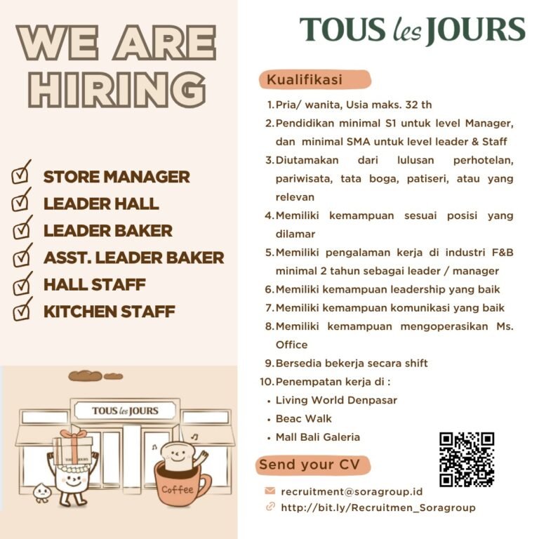 Lowongan Pekerjaan TOUS les JOURS Denpasar