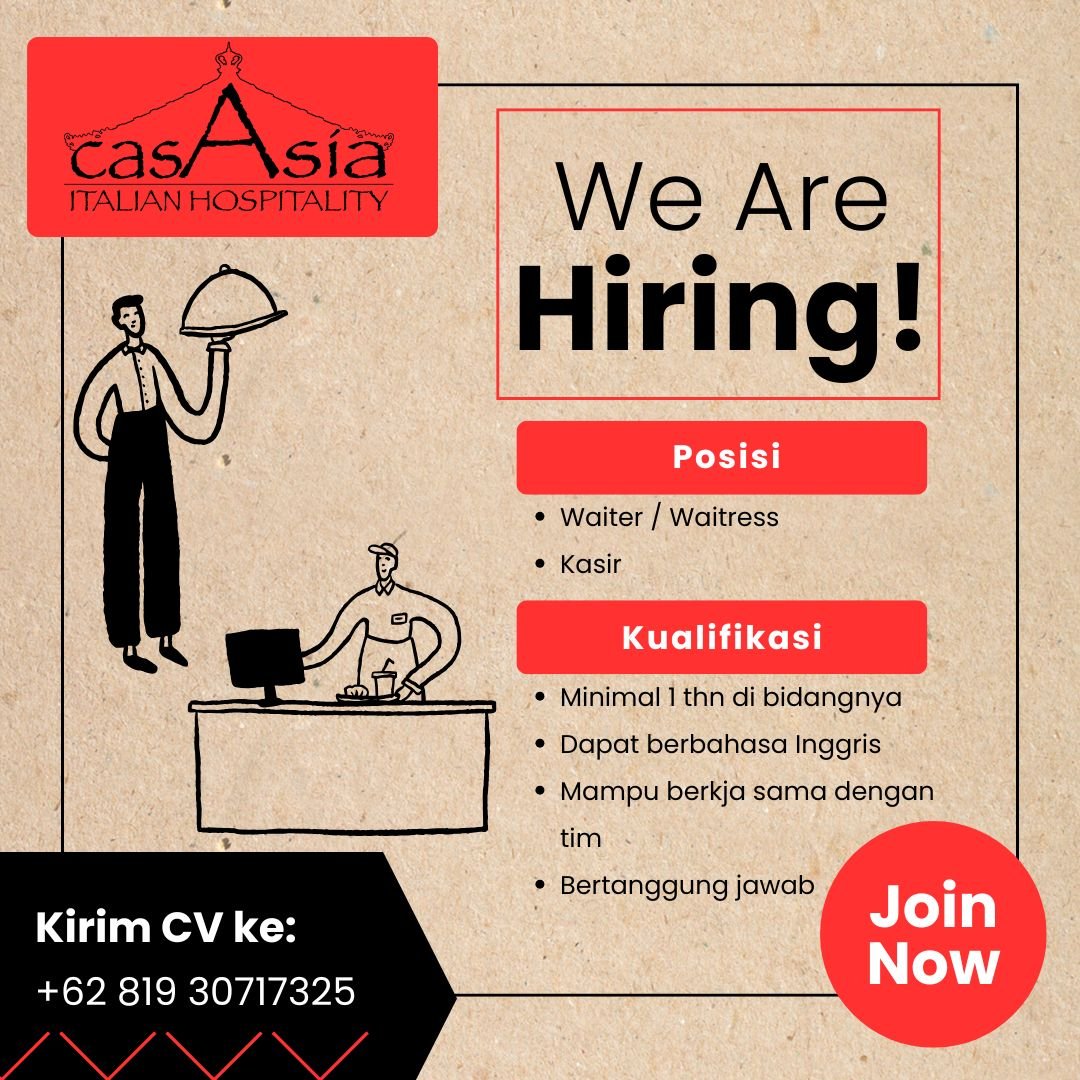 Lowongan Pekerjaan Waiter Waitress & Kasir Bali