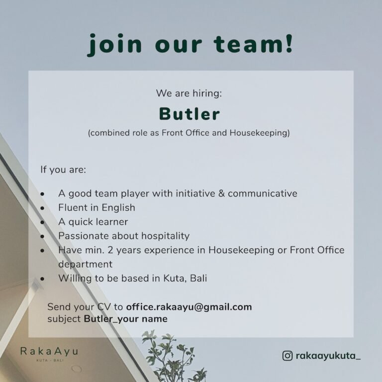 Lowongan Pekerjaan Butler & Housekeeping di Raka Ayu Kuta