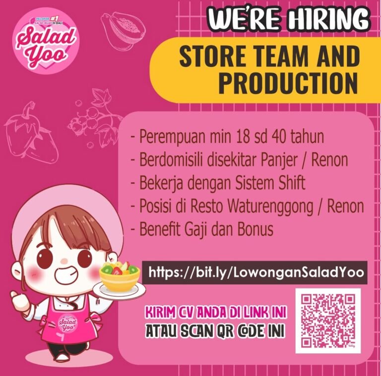 Lowongan Pekerjaan Store Team & Production di Salad Yoo Denpasar