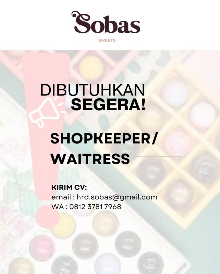 Lowongan Pekerjaan Shopkeeper/Waitress di Sobas Sweets Bali