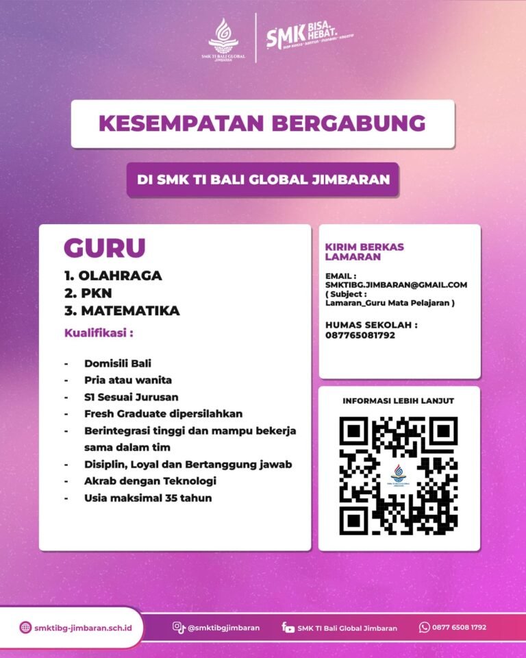 Lowongan Pekerjaan Guru di SMK TI Bali Global Jimbaran