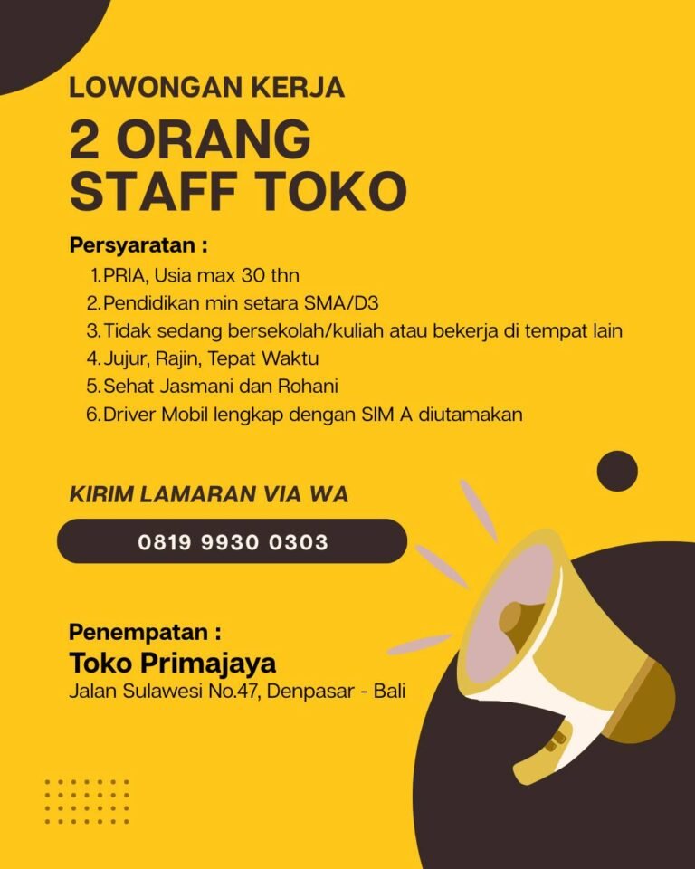 Lowongan Pekerjaan Staff Toko di Toko Primajaya Denpasar