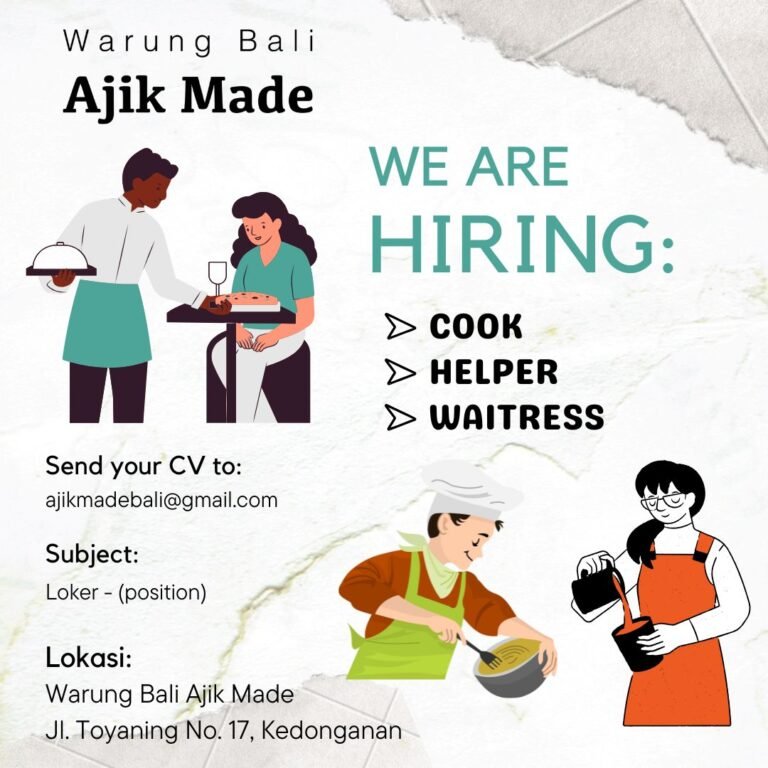 Lowongan Pekerjaan Cook, Helper, & Waitress Badung
