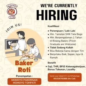 Lowongan Pekerjaan Crew Store & Baker Roti di MOMOYO Bali 