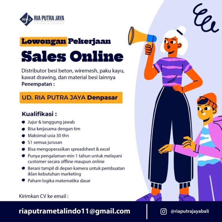 Lowongan Pekerjaan Sales Online di UD. Ria Putra Jaya Denpasar