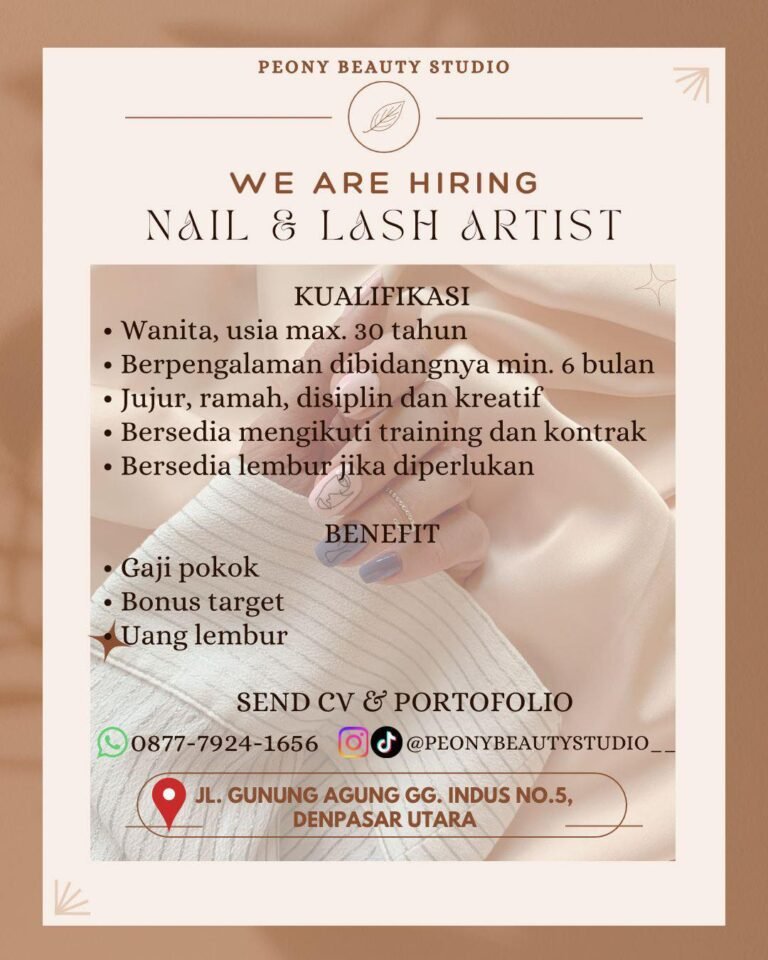 Lowongan Pekerjaan Nail & Lash Artist di Peony Beauty Studio Denpasar