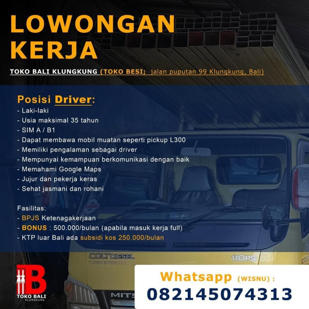 Lowongan Pekerjaan Driver di Toko Bali Klungkung